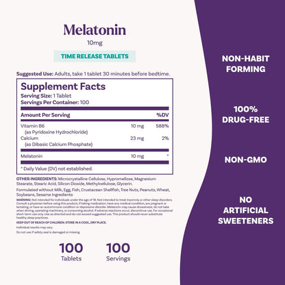 Natrol Melatonin 10 mg Zeitfreisetzungstabletten - Schlafergänzungsmittel für erholsamen Schlaf, 100 Tabletten, 100 Portionen