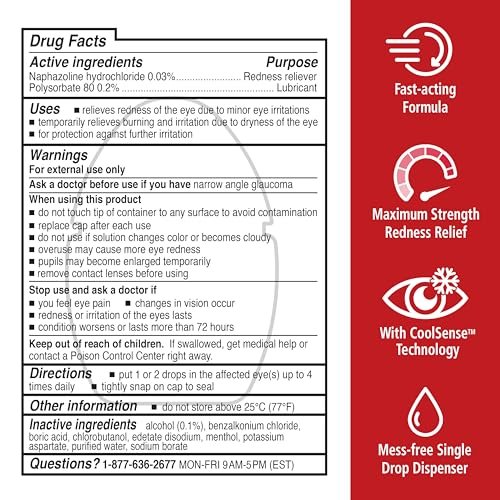 Rohto Max Stärke Rötungshemmer, Befeuchtende Augentropfen, Schnelle, Kühlende Linderung für Rote, Trockene, Juckende Augen, Rötungs- und Trockenheitslinderung, Erfrischende Augentropfen, 0,4 fl oz (3er-Pack)