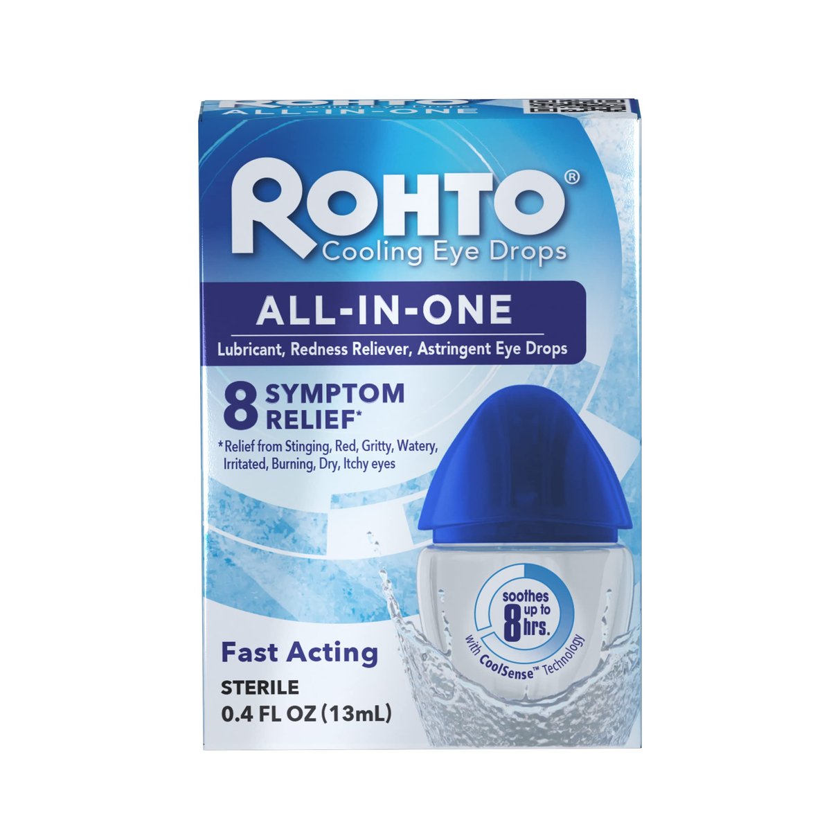 Rohto All-in-One Augentropfen mit CoolSense™ Technologie – Lindert Rötungen, Trockenheit, Juckreiz, Brennen, Sandkorngefühl und Tränen – 0,4 fl oz, 3er-Pack