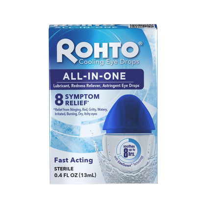Rohto All-in-One Augentropfen mit CoolSense™ Technologie – Lindert Rötungen, Trockenheit, Juckreiz, Brennen, Sandkorngefühl und Tränen – 0,4 fl oz, 3er-Pack