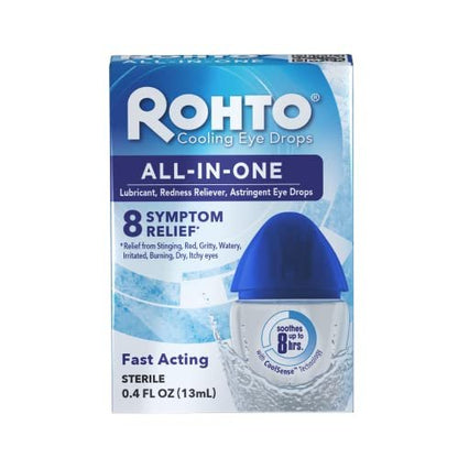 Rohto All-in-One Augentropfen mit CoolSense™ Technologie – Lindert Rötungen, Trockenheit, Juckreiz, Brennen, Sandkorngefühl und Tränen – 0,4 fl oz, 3er-Pack