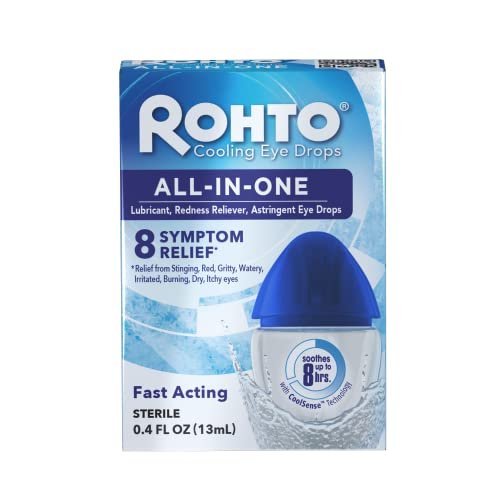 Rohto All-in-One Augentropfen mit CoolSense™ Technologie – Lindert Rötungen, Trockenheit, Juckreiz, Brennen, Sandkorngefühl und Tränen – 0,4 fl oz, 3er-Pack