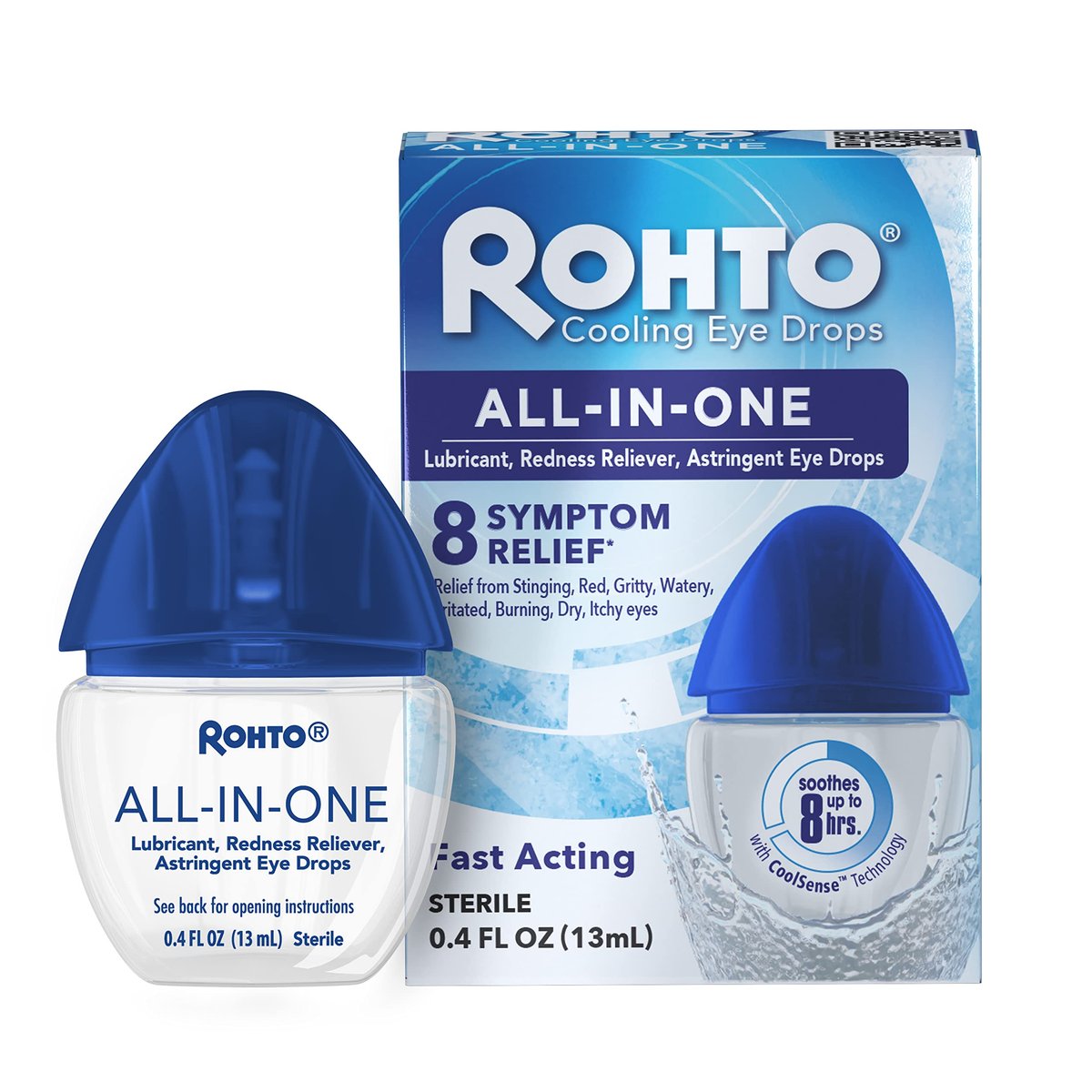 Rohto All-in-One Augentropfen mit CoolSense™ Technologie – Lindert Rötungen, Trockenheit, Juckreiz, Brennen, Sandkorngefühl und Tränen – 0,4 fl oz, 3er-Pack