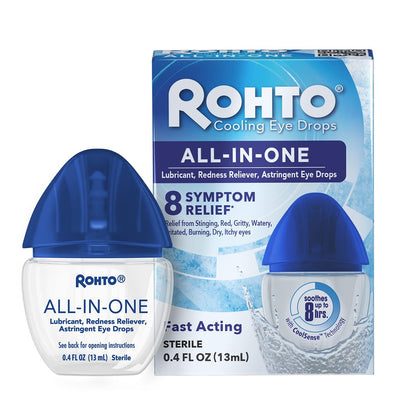 Rohto All-in-One Augentropfen mit CoolSense™ Technologie – Lindert Rötungen, Trockenheit, Juckreiz, Brennen, Sandkorngefühl und Tränen – 0,4 fl oz, 3er-Pack