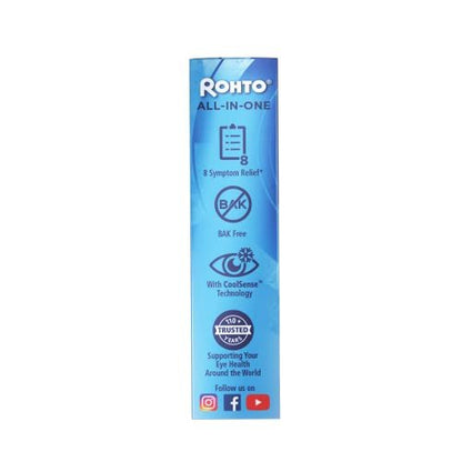Rohto All-in-One Augentropfen mit CoolSense™ Technologie – Lindert Rötungen, Trockenheit, Juckreiz, Brennen, Sandkorngefühl und Tränen – 0,4 fl oz, 3er-Pack
