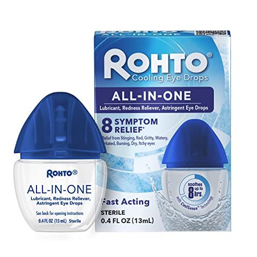 Rohto All-in-One Augentropfen mit CoolSense™ Technologie – Lindert Rötungen, Trockenheit, Juckreiz, Brennen, Sandkorngefühl und Tränen – 0,4 fl oz, 3er-Pack