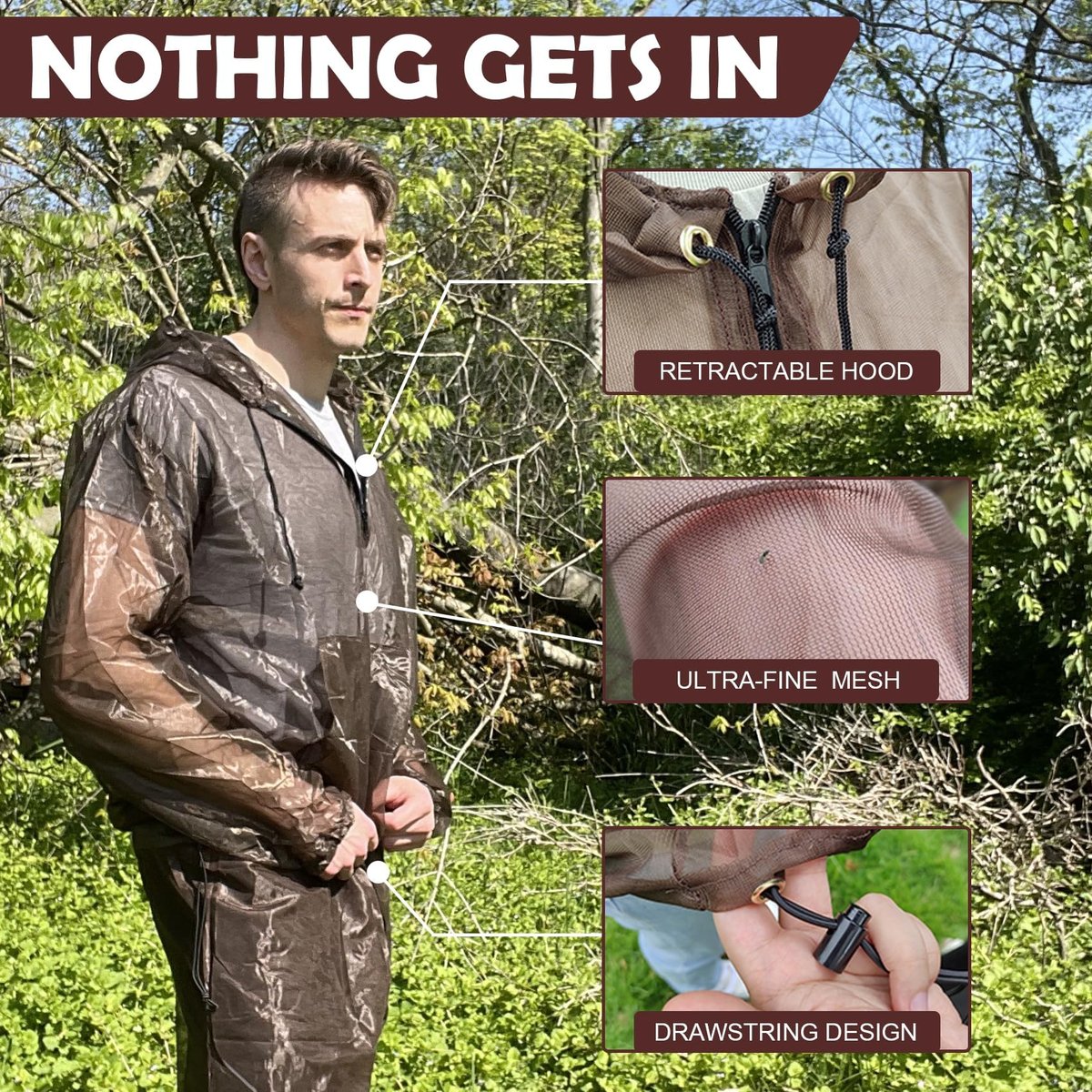 Aventik Mückenjacke Mückenhose Mückenanzug No-See-Ums Mesh, Super Leicht, Hält Sie Kühl, UV-Schutz