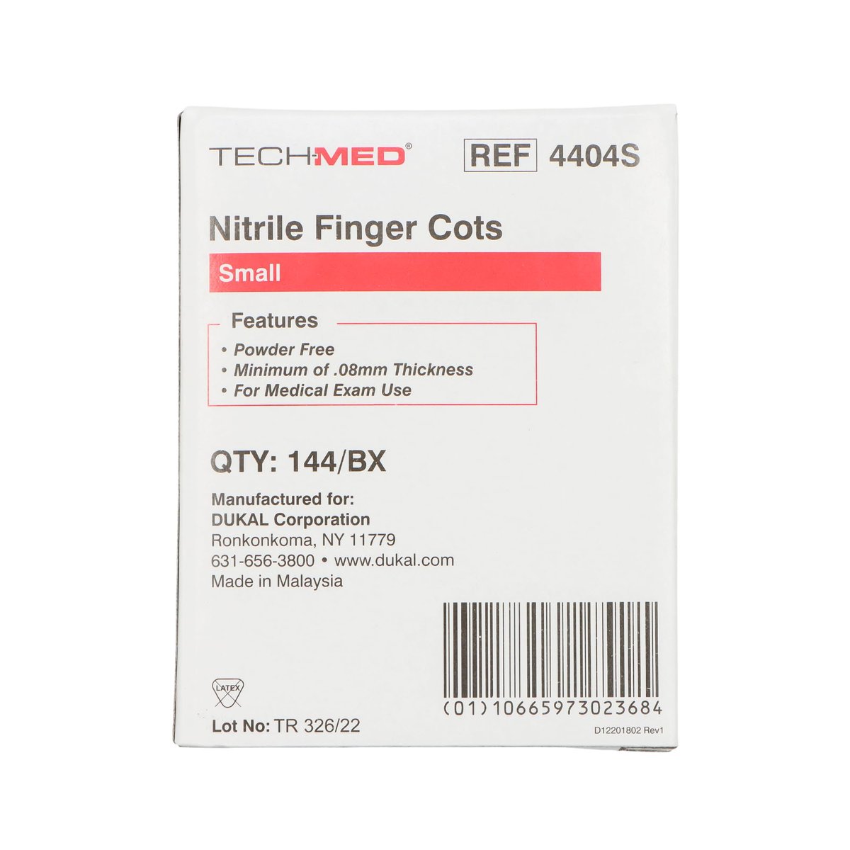 DUKAL 4404S Tech-Med Finger Cot, Klein, Nitril (Pack mit 144 Stück)