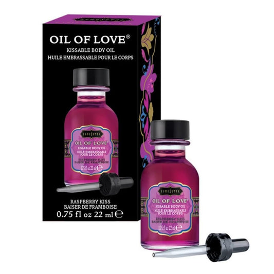 KAMA SUTRA Oil of Love Raspberry Kiss – 0,75 fl oz – Küssbares, wärmendes Körperöl für orale Vorspiele – leckerer Geschmack – wasserbasiert