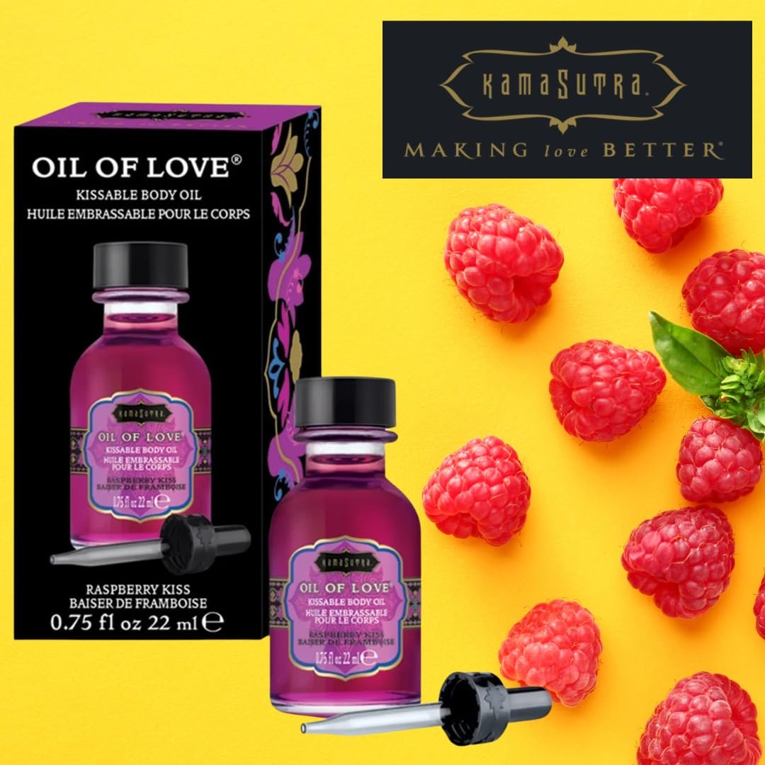 KAMA SUTRA Oil of Love Raspberry Kiss – 0,75 fl oz – Küssbares, wärmendes Körperöl für orale Vorspiele – leckerer Geschmack – wasserbasiert