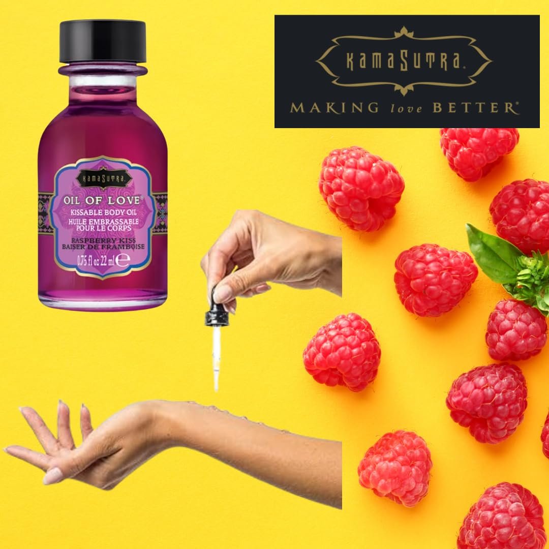 KAMA SUTRA Oil of Love Raspberry Kiss – 0,75 fl oz – Küssbares, wärmendes Körperöl für orale Vorspiele – leckerer Geschmack – wasserbasiert