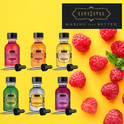 KAMA SUTRA Oil of Love Raspberry Kiss – 0,75 fl oz – Küssbares, wärmendes Körperöl für orale Vorspiele – leckerer Geschmack – wasserbasiert