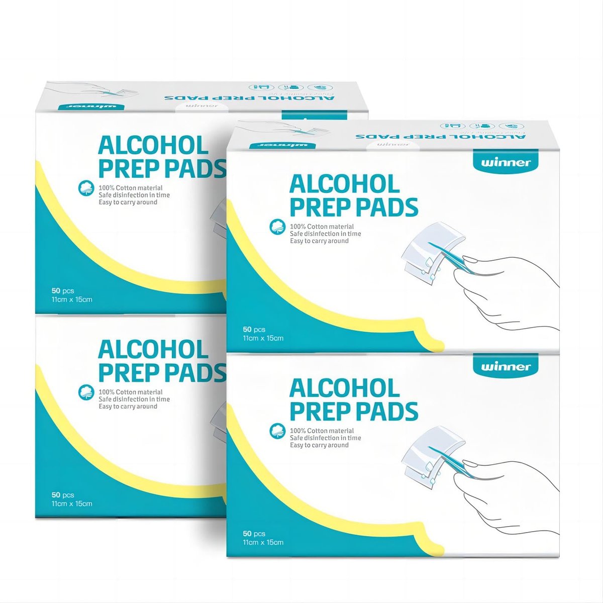 Winner Alkoholtücher einzeln verpackt, 6" x 4" große Prep-Pads mit 70% Isopropylalkohol, unverzichtbar für Erste Hilfe, Haushalt und Labor, 4-lagig, 200 Stück
