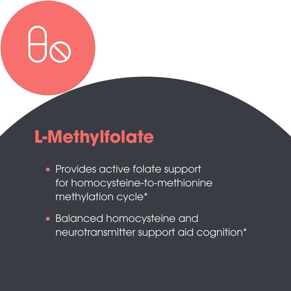 MethylPro L-Methylfolat 5 mg – L-Methylfolat, Methylfolat-Präparat für Frauen & Männer, methylierte Vitamin B9 (5-MTHF) für Gehirngesundheit, Fokus, Ruhe – 30 Kapseln (1 Packung)