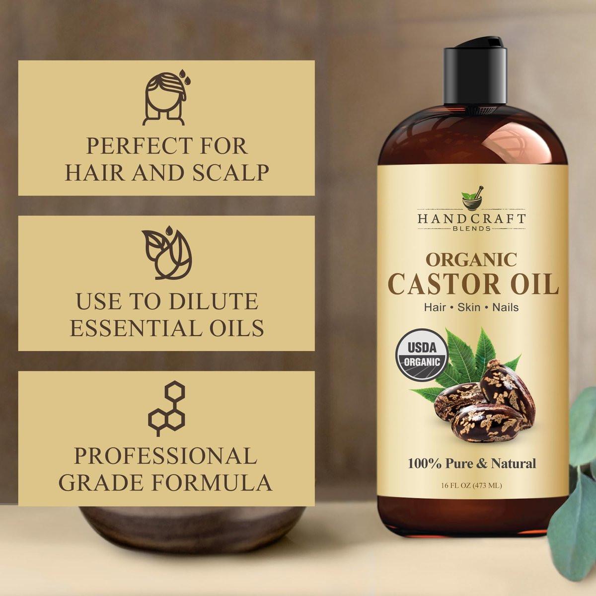 Handcraft Blends Bio-Rizinusöl 473 ml | 100% rein und natürlich | Premium Trägeröl | Für Haare, Wimpern und Augenbrauen | Kaltgepresst | Hexanfrei