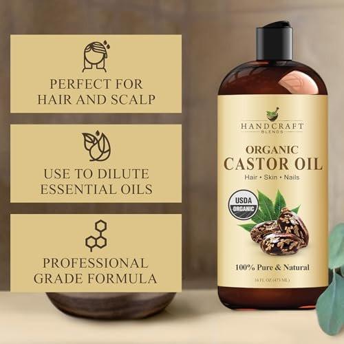 Handcraft Blends Bio-Rizinusöl 473 ml | 100% rein und natürlich | Premium Trägeröl | Für Haare, Wimpern und Augenbrauen | Kaltgepresst | Hexanfrei
