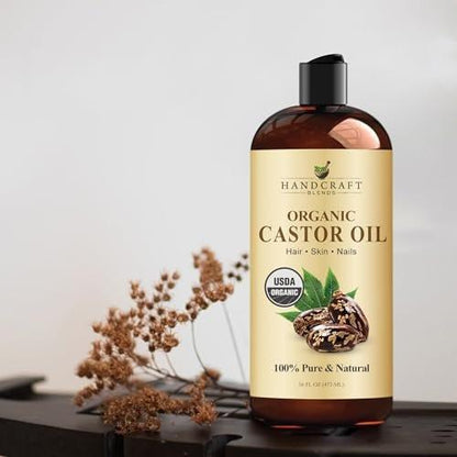 Handcraft Blends Bio-Rizinusöl 473 ml | 100% rein und natürlich | Premium Trägeröl | Für Haare, Wimpern und Augenbrauen | Kaltgepresst | Hexanfrei