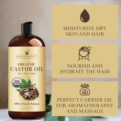 Handcraft Blends Bio-Rizinusöl 473 ml | 100% rein und natürlich | Premium Trägeröl | Für Haare, Wimpern und Augenbrauen | Kaltgepresst | Hexanfrei