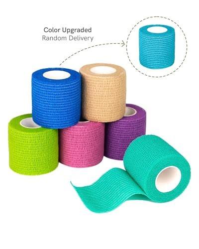FriCARE Selbstklebende elastische Bandage, medizinisches Tape für Erste-Hilfe-Kit, kohäsive Bandagen für Wunden, Sport, Tierarzt, 2 Zoll x 5 Yards, 6 Rollen, Regenbogen