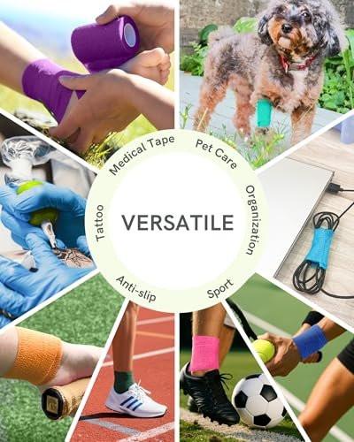 FriCARE Selbstklebende elastische Bandage, medizinisches Tape für Erste-Hilfe-Kit, kohäsive Bandagen für Wunden, Sport, Tierarzt, 2 Zoll x 5 Yards, 6 Rollen, Regenbogen