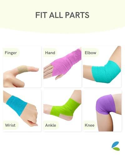 FriCARE Selbstklebende elastische Bandage, medizinisches Tape für Erste-Hilfe-Kit, kohäsive Bandagen für Wunden, Sport, Tierarzt, 2 Zoll x 5 Yards, 6 Rollen, Regenbogen