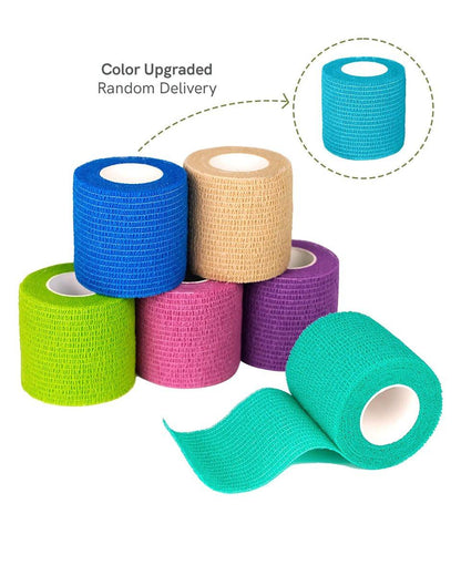 FriCARE Selbstklebende elastische Bandage, medizinisches Tape für Erste-Hilfe-Kit, kohäsive Bandagen für Wunden, Sport, Tierarzt, 2 Zoll x 5 Yards, 6 Rollen, Regenbogen
