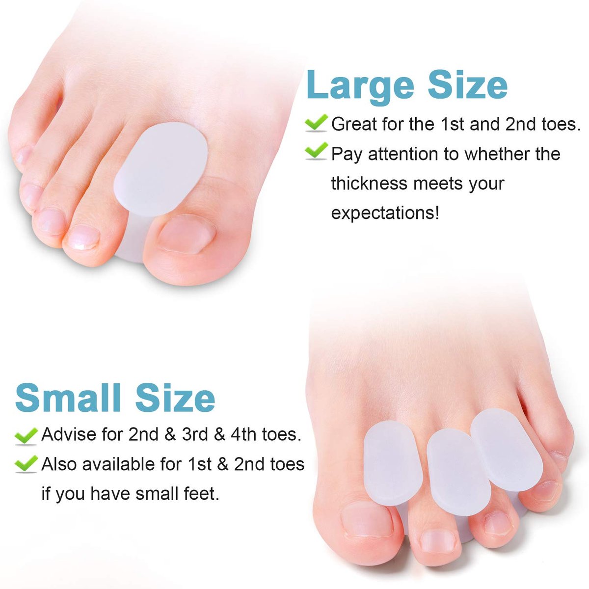 Povihome 10er-Pack Zehenspreizer, Zehentrenner, Ballenkorrektur-Gel-Orthesen (1,27 cm dick) für Ballenzehen, überlappende Zehen – Größe L