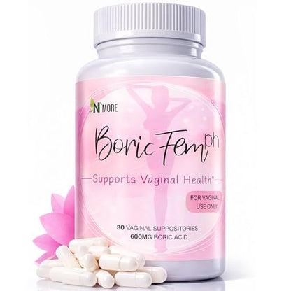 N'More Borsäure-Zäpfchen 600mg – Unterstützt das vaginale pH-Gleichgewicht & Geruchskontrolle – 100% rein, hergestellt in den USA – Intime Gesundheit – 30 Stück