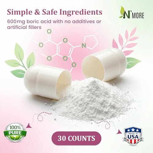 N'More Borsäure-Zäpfchen 600mg – Unterstützt das vaginale pH-Gleichgewicht & Geruchskontrolle – 100% rein, hergestellt in den USA – Intime Gesundheit – 30 Stück
