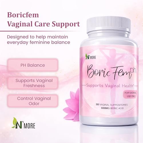 N'More Borsäure-Zäpfchen 600mg – Unterstützt das vaginale pH-Gleichgewicht & Geruchskontrolle – 100% rein, hergestellt in den USA – Intime Gesundheit – 30 Stück