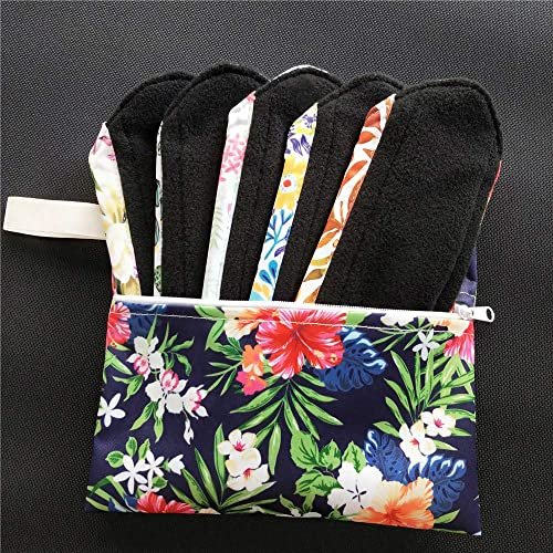 7-teiliges Set wiederverwendbare Menstruationseinlagen mit 1 Mini-Nassbeutel + 6 Bambuskohle-Stoffeinlagen – wiederverwendbare Damenbinden/Inkontinenzeinlagen/Slipeinlagen (alle zufällige Muster)