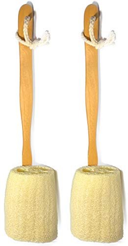 2er-Pack Naturpeeling-Luffa-Badebürste mit langem Holzgriff – Rückenbürste für Männer und Frauen – Duschschwamm Körperpeeling