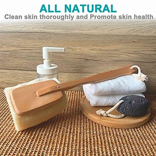 2er-Pack Naturpeeling-Luffa-Badebürste mit langem Holzgriff – Rückenbürste für Männer und Frauen – Duschschwamm Körperpeeling