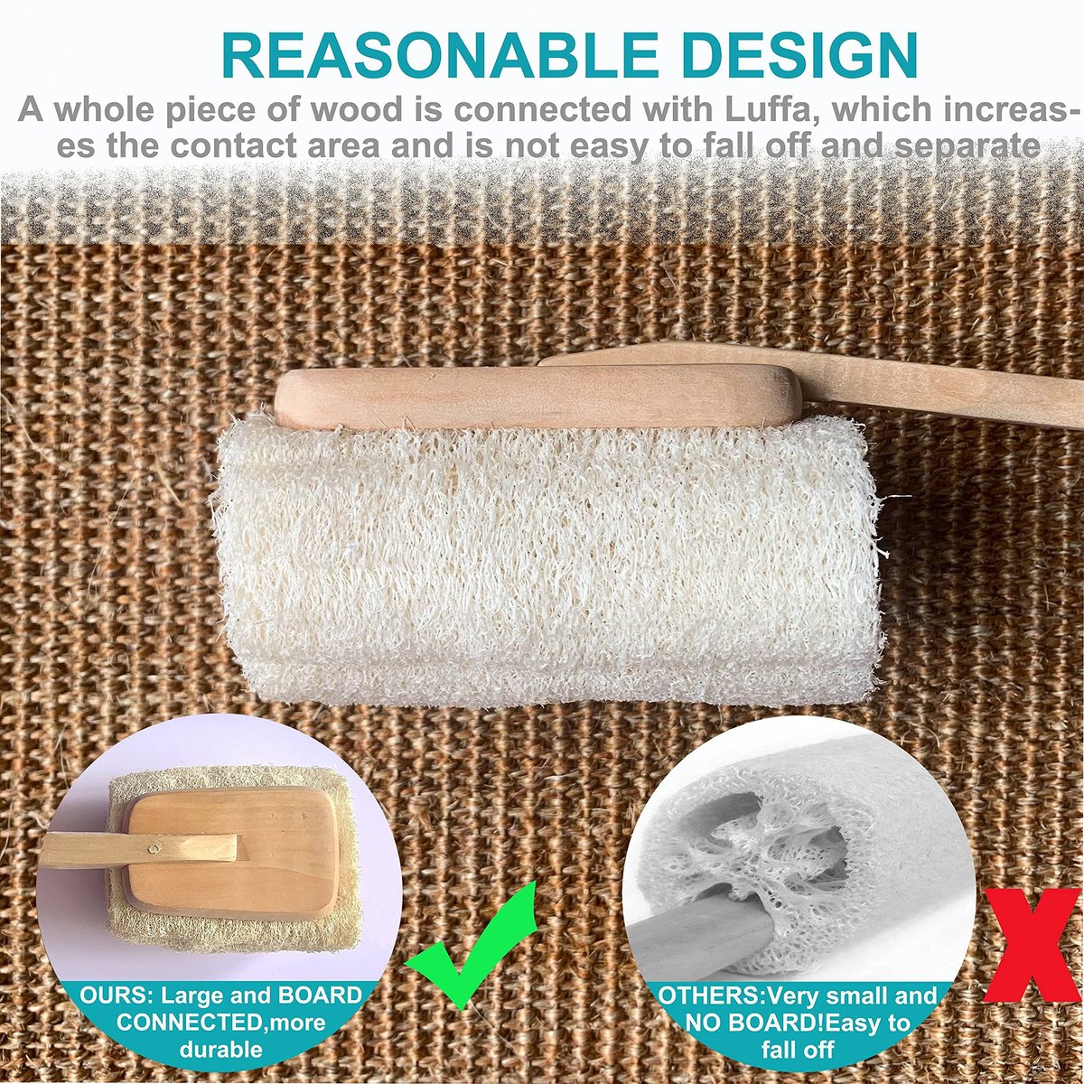 2er-Pack Naturpeeling-Luffa-Badebürste mit langem Holzgriff – Rückenbürste für Männer und Frauen – Duschschwamm Körperpeeling