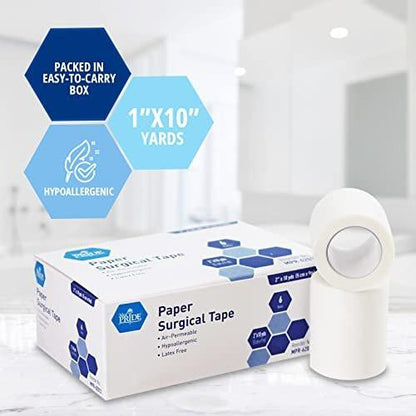 MED PRIDE Hypoallergene Latexfreie Papier-Medizintape 5 cm x 9,1 m – 6 Rollen, Weiß, Atmungsaktiv für Empfindliche Haut