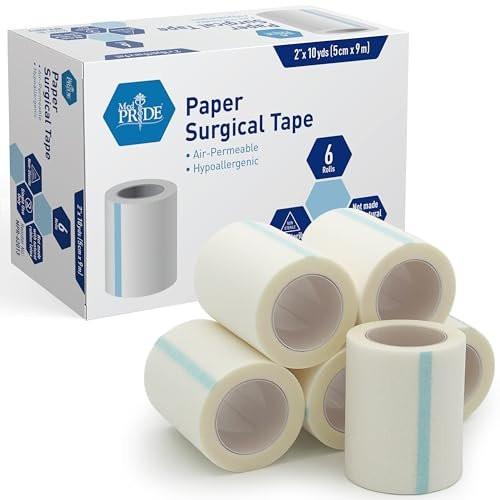 MED PRIDE Hypoallergene Latexfreie Papier-Medizintape 5 cm x 9,1 m – 6 Rollen, Weiß, Atmungsaktiv für Empfindliche Haut