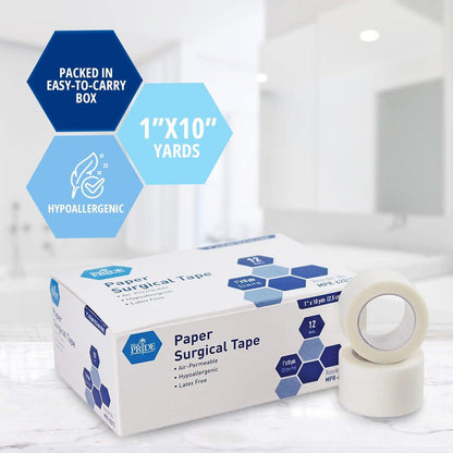 MED PRIDE Hypoallergene Latexfreie Papier-Medizintape 5 cm x 9,1 m – 6 Rollen, Weiß, Atmungsaktiv für Empfindliche Haut