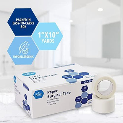 MED Pride Papier-Chirurgieband 1" x 10 Yards für Wundverbände [12er-Pack] - Latexfrei & hypoallergen, geeignet für empfindliche Haut - Krankenhausqualität, atmungsaktives Wundpflege-Papierband