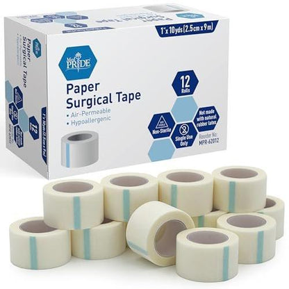 MED Pride Papier-Chirurgieband 1" x 10 Yards für Wundverbände [12er-Pack] - Latexfrei & hypoallergen, geeignet für empfindliche Haut - Krankenhausqualität, atmungsaktives Wundpflege-Papierband