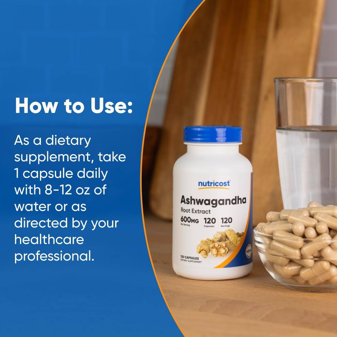 Nutricost Ashwagandha Kräuterergänzung 600mg, 120 Kapseln – Vegetarisch, Nicht-GVO, Glutenfrei, Ashwagandha-Wurzel