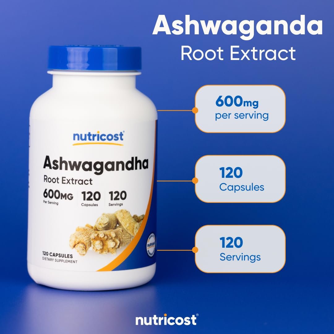 Nutricost Ashwagandha Kräuterergänzung 600mg, 120 Kapseln – Vegetarisch, Nicht-GVO, Glutenfrei, Ashwagandha-Wurzel