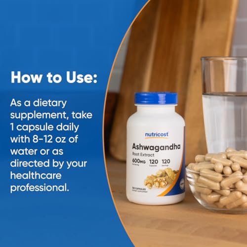 Nutricost Ashwagandha Kräuterergänzung 600mg, 120 Kapseln – Vegetarisch, Nicht-GVO, Glutenfrei, Ashwagandha-Wurzel