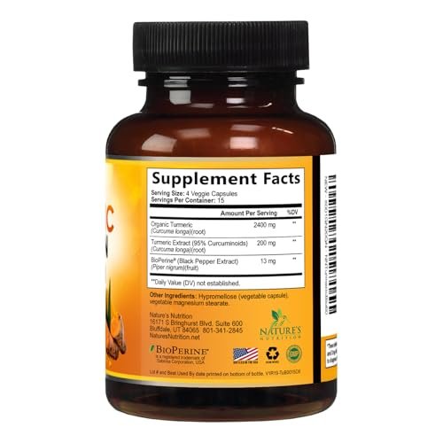 Bio Kurkuma Curcumin 2400mg – 95% Curcuminoide & BioPerin Schwarzer Pfeffer Extrakt – 180 Kapseln – Vegan & Laborgeprüft