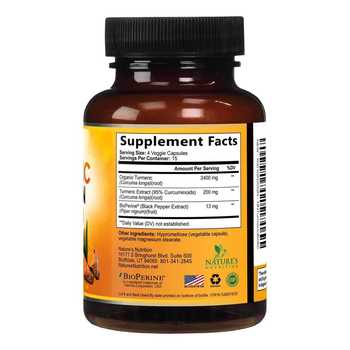 Bio Kurkuma Curcumin Kapseln mit BioPerine & 95% Curcuminoide - 2400mg pro Portion - Vegan - 60 Kapseln