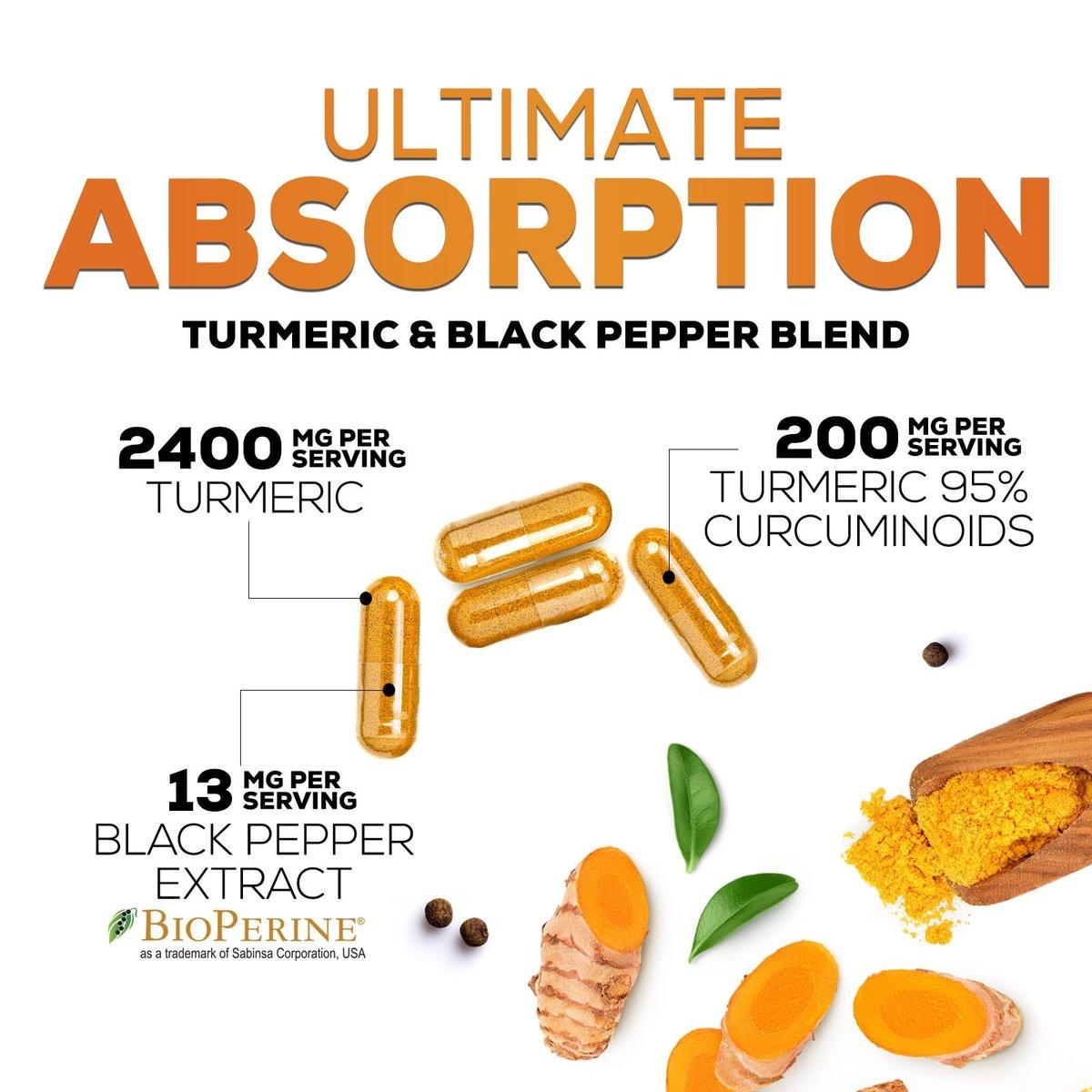 Bio Kurkuma Curcumin Kapseln mit BioPerine & 95% Curcuminoide - 2400mg pro Portion - Vegan - 60 Kapseln