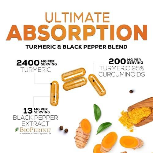 Bio Kurkuma Curcumin Kapseln mit BioPerine & 95% Curcuminoide - 2400mg pro Portion - Vegan - 60 Kapseln