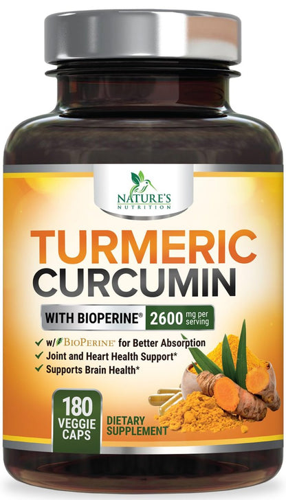Bio Kurkuma Curcumin 2400mg – 95% Curcuminoide & BioPerin Schwarzer Pfeffer Extrakt – 180 Kapseln – Vegan & Laborgeprüft