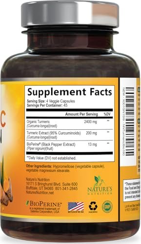 Bio Kurkuma Curcumin 2400mg – 95% Curcuminoide & BioPerin Schwarzer Pfeffer Extrakt – 180 Kapseln – Vegan & Laborgeprüft