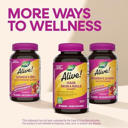 Nature's Way Alive! Haut, Haare & Nägel Gummibärchen mit Kollagen und Biotin – Fortschrittliche Beauty-Formel mit Antioxidantien Vitamin C & E – Erdbeergeschmack – 60 Gummibärchen