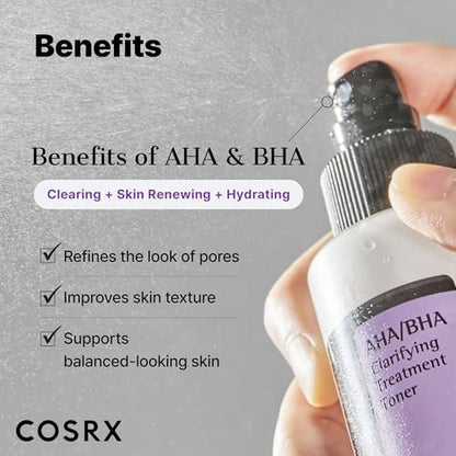 COSRX AHA/BHA Treatment Toner – 150 ml, Gesichtstoner mit Peeling-Effekt für Mitesser, Poren und unebene Haut, koreanische Hautpflege, tierversuchsfrei
